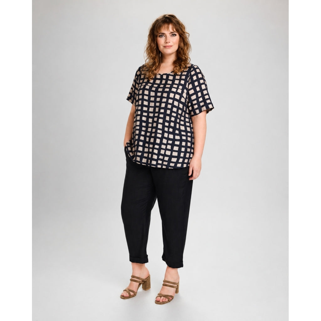 Studio SEsther Blouse Blouse Black with sand checks