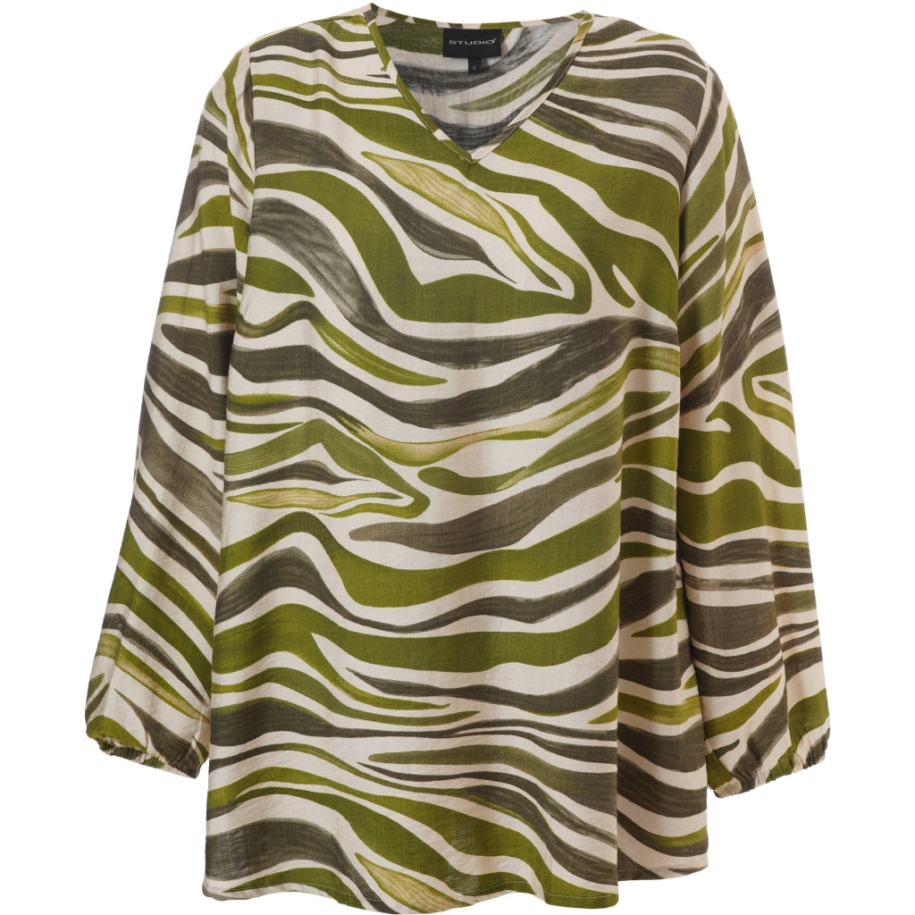 Studio SInette Blouse Blouse Offwhite with green pattern