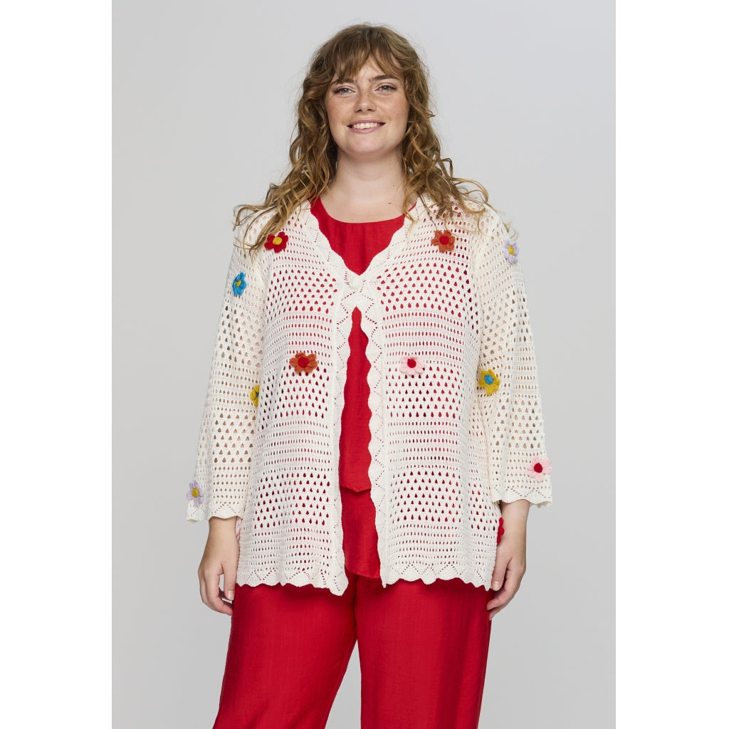 Studio SAmaya knit cardigan with flowers Cardigan White