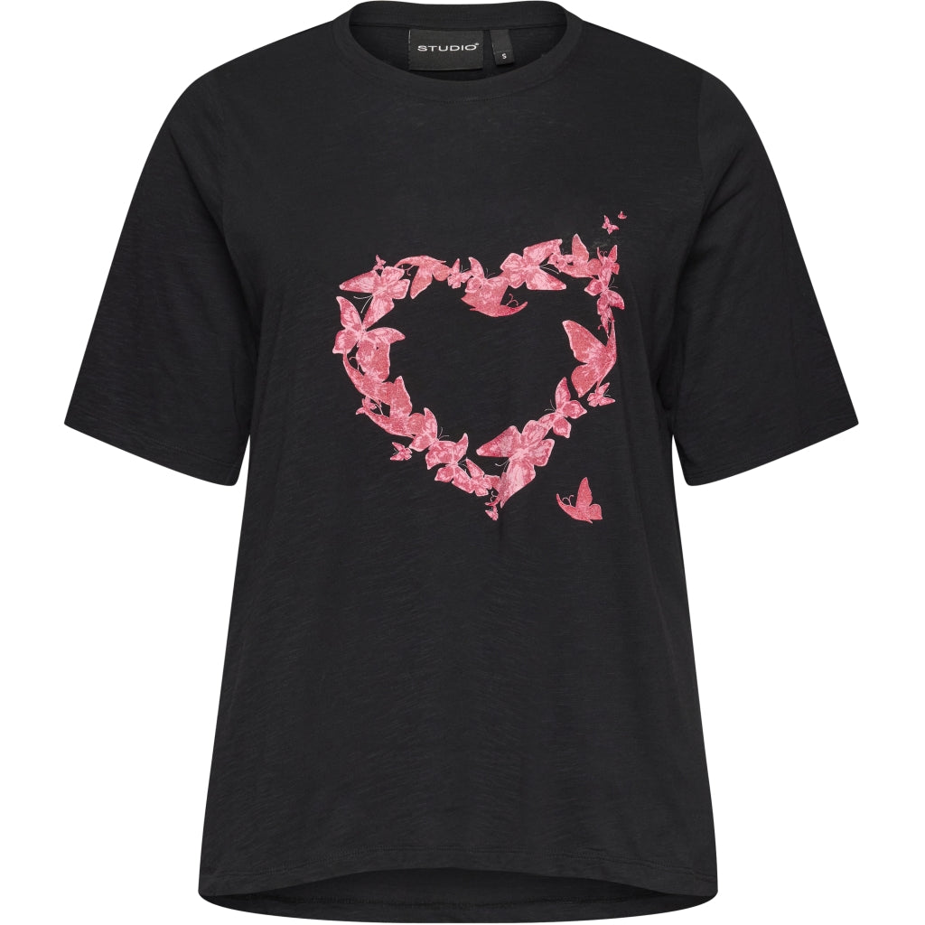 Studio SBella T-Shirt with print T-Shirt Black with pink butterflies