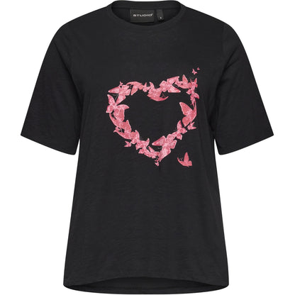 Studio SBella T-Shirt with print T-Shirt Black with pink butterflies