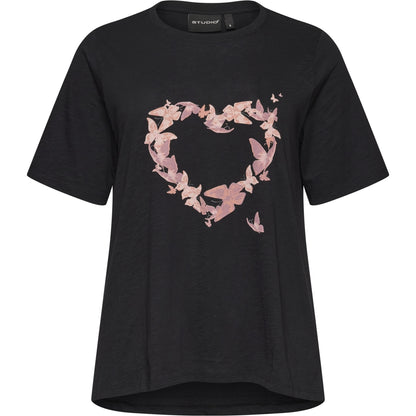 Studio SBella T-Shirt with print T-Shirt Black with rosa butterflies