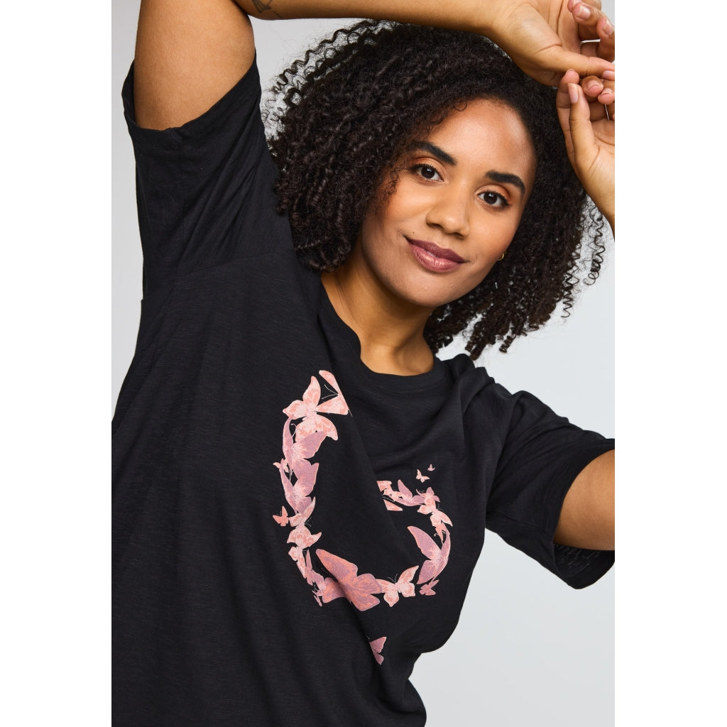 Studio SBella T-Shirt with print T-Shirt Black with rosa butterflies