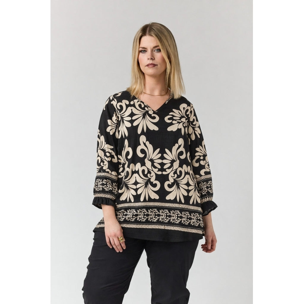 Studio SEmmy Blouse Blouse Black with border print