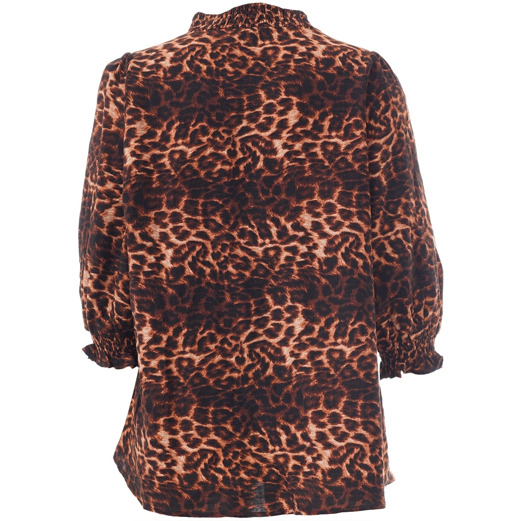 Studio SFeodora Blouse with smock neck Blouse Black/copper animal print
