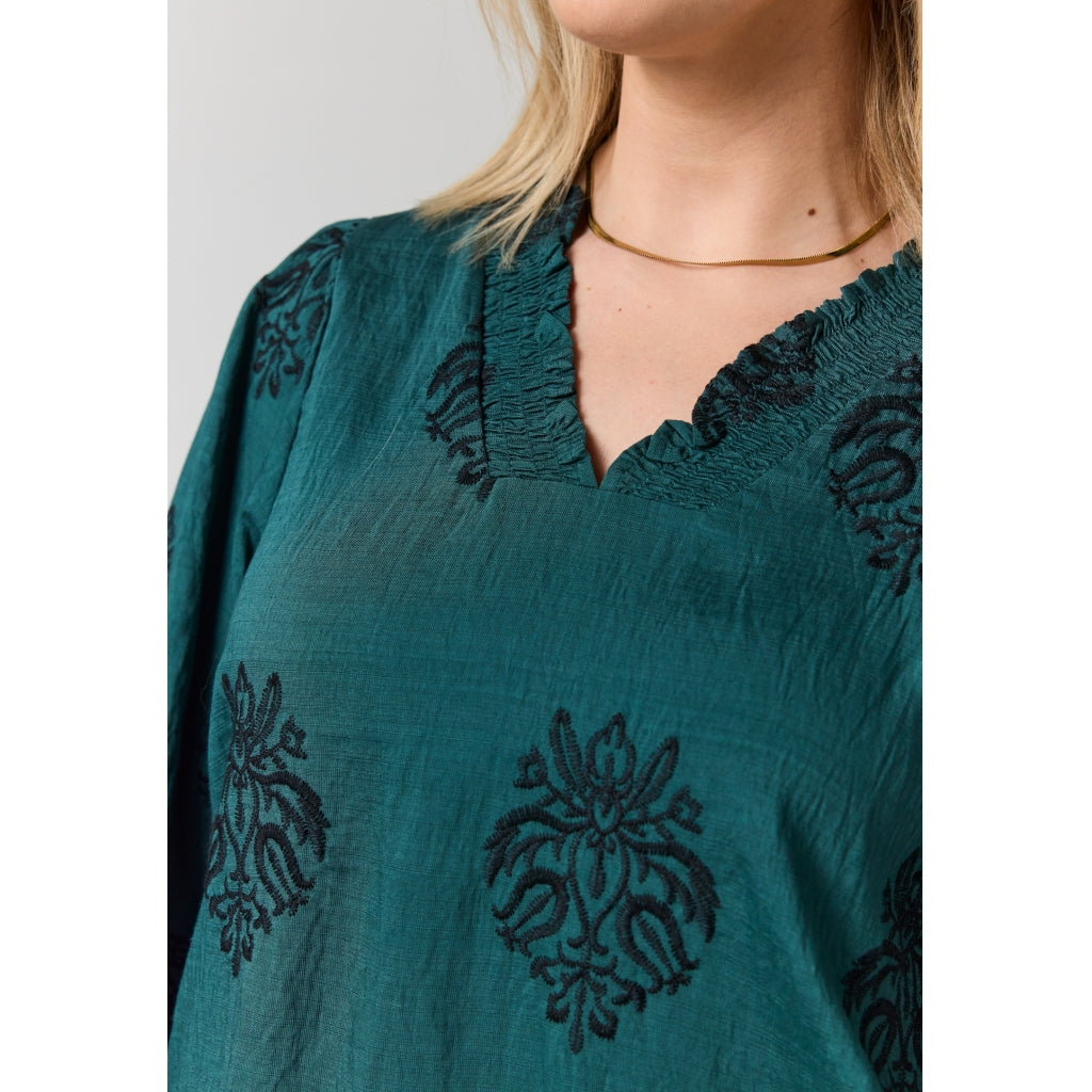 Studio SFeodora Blouse with smock neck Blouse Petrol