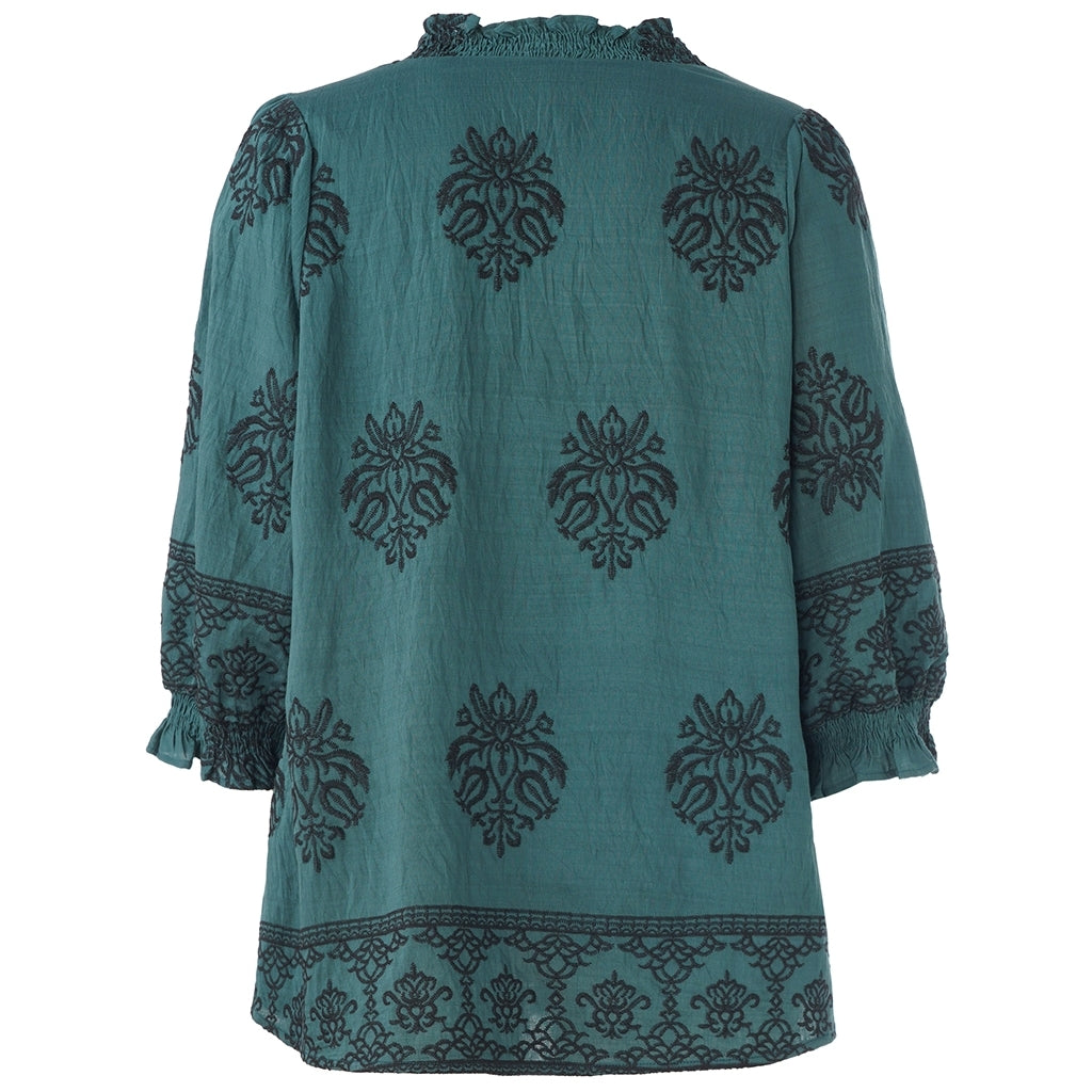 Studio SFeodora Blouse with smock neck Blouse Petrol