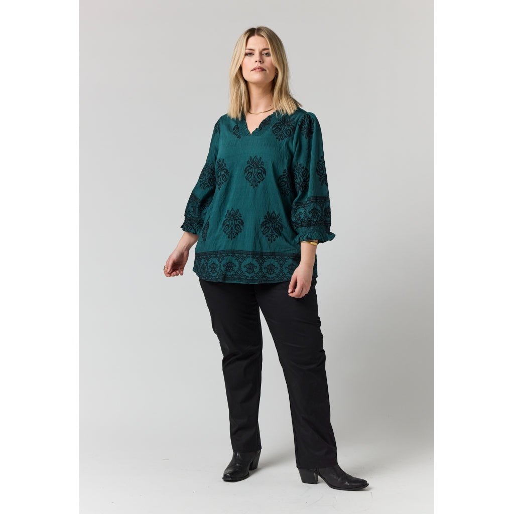 Studio SFeodora Blouse with smock neck Blouse Petrol