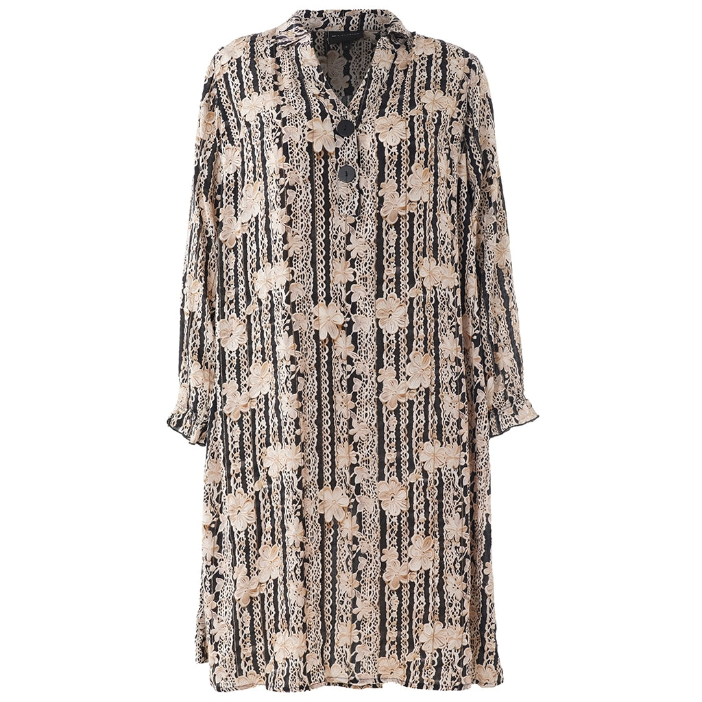 Studio SGunda Dress Dress Black with sand flowers and gold stripe