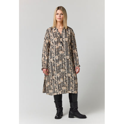 Studio SGunda Dress Dress Black with sand flowers and gold stripe