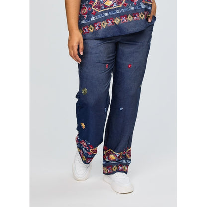 Studio SImoa Pants Pants Blue denim with red embroidery