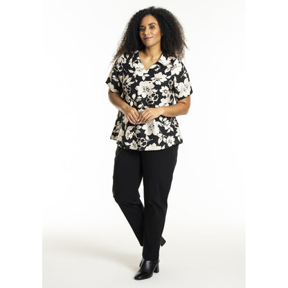 Studio SLonny Blouse Blouse Black with offwhite flower