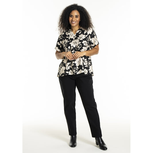 Studio SLonny Blouse Blouse Black with offwhite flower
