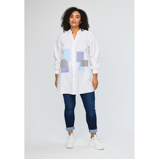 Studio SSvala White shirt with blue striped details Shirt White with blue details