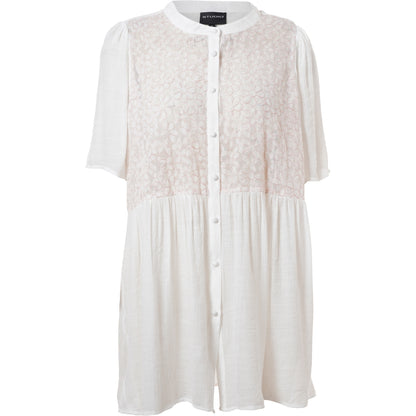 Studio Skatty Tunic Tunic White + pink stitch flower