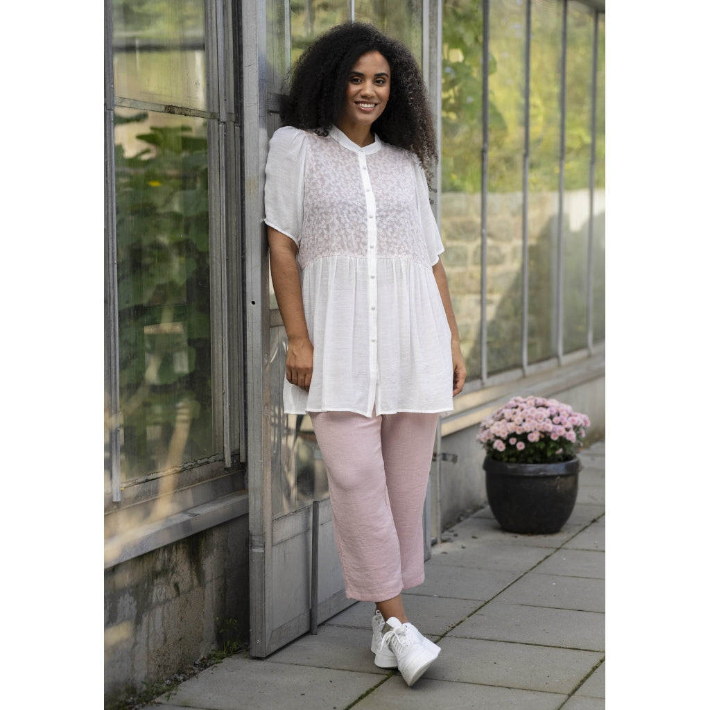 Studio Skatty Tunic Tunic White + pink stitch flower